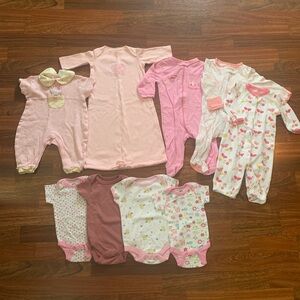 Lot of 9- Baby Girl 3-6 Months Bundle onsies  sleepers sleepsack Pink Gerber/oth